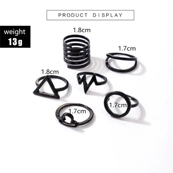 !NEW Black 6 pc Lifeline Triangle Midi Ring Set - Picture 11 of 12